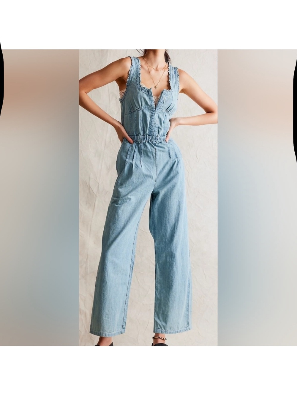We The Free Light Blue Denim Wide-Leg Overalls
